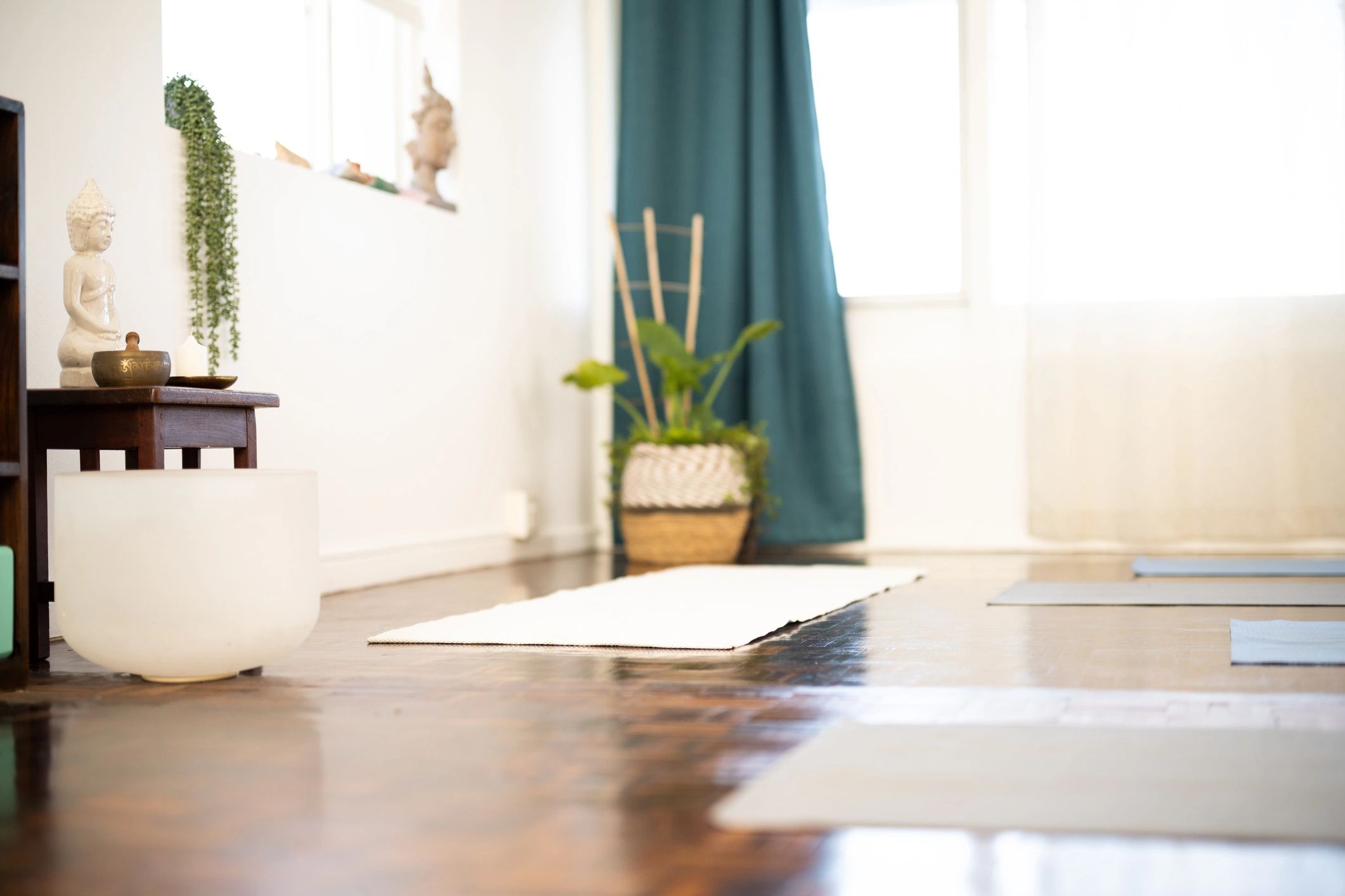 Serene yoga studio prepared for a private session